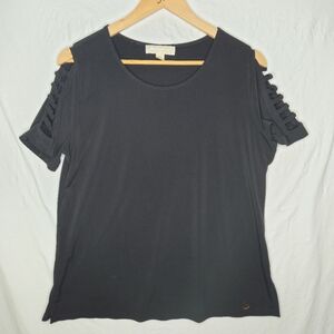 Michael Kors Ladies Black Lattice Style Short Sleeved Top Size Large